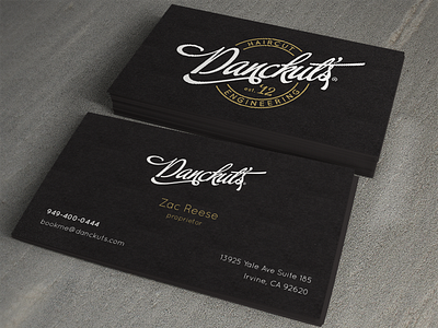 Danckut's Business Card barber black business card gold letterpress metallic script vintage