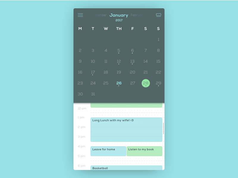 Daily UI 38 Calendar by Brett Bertola on Dribbble