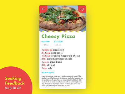 Daily UI 40 Recipe app daily ui feedback pizza recipe