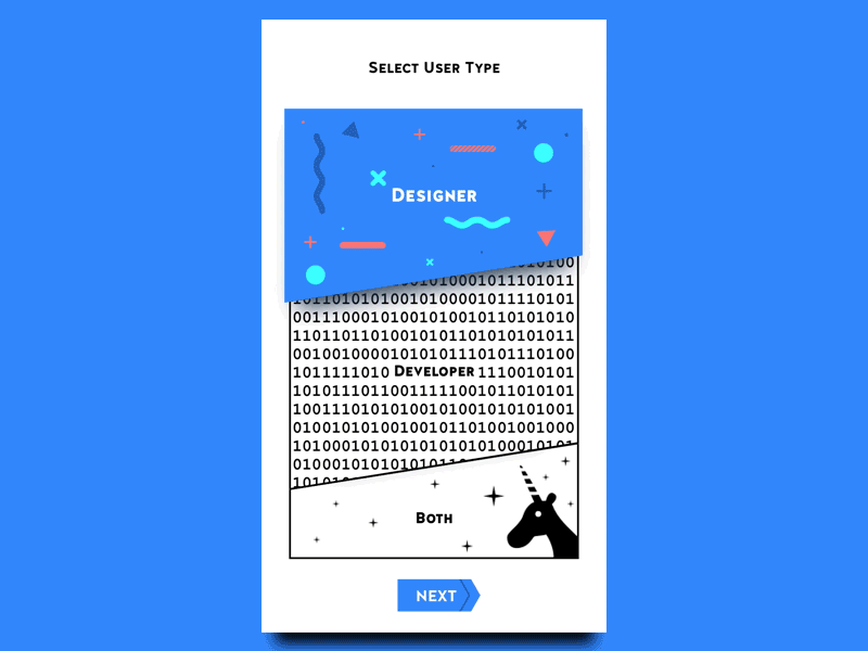 Daily UI 64 Select User Type app designer developer interface unicorn