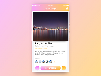 Daily UI 70 Event Listing 10:40pm app event ios pier 39 sketch