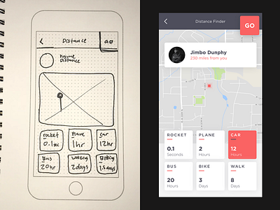 Distance Finder apps distance go interface kickstarter map red rocket screen sketchbook