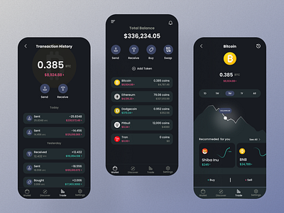 Tesseract's Wallet, Transaction History and Trading Screens