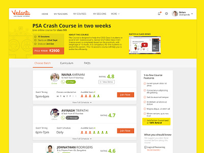 Group Course Page batches education learning listing live teachers tuitions tutoring ui visual design