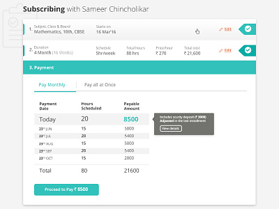 Instalment accordion flow instalments payment subscription ui ux visual design