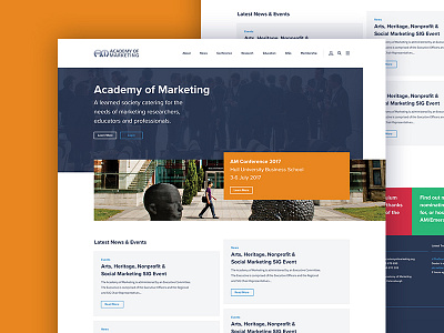 Academy of Marketing Homepage design grid layout website