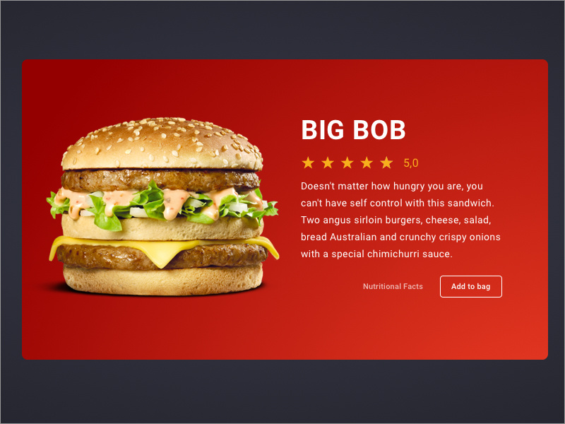 Big Bob day 3 stars gradient clean red ui cards product hamburger burger