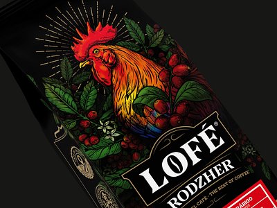 Lofé Coffee black café coffee coffee bag coffee packaging design ecuador illustration packaging rooster