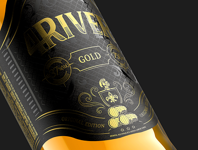 Liquor 4River Gold black bottle foil gold label liquor packaging rum