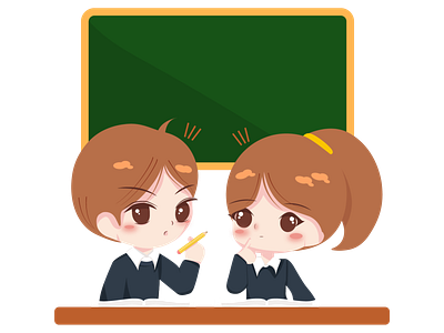 Cute girl and boy study together illustration