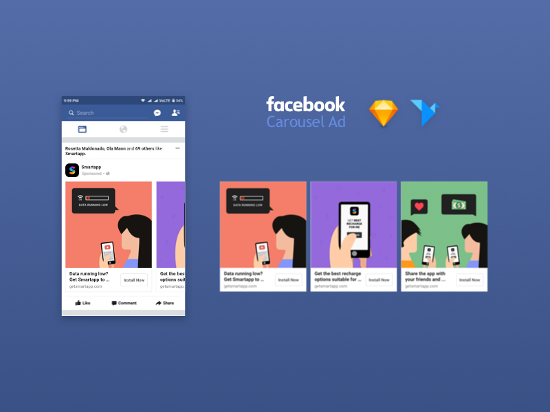 Download Facebook Carousel Ad Mockup by Visal Medepalli on Dribbble