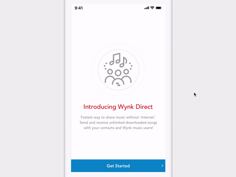 Wynk Music - Wynk Direct Sharing airtel app clean direct messaging gaana hotspot music player redesign ripples share sound spotify streaming tether ui wifi wynk music