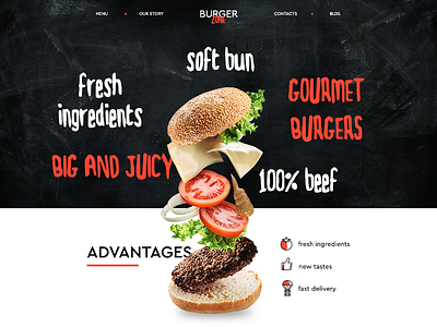 Burger zone burger fast food food hamburger landing page site tasty ui ux
