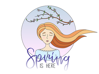 Spring is here… art artwork blooming card floral girl illustration leaves seasons spring