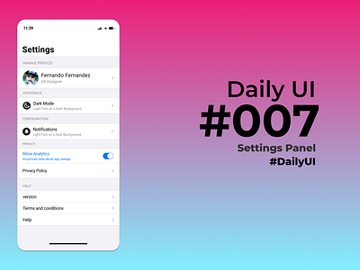 #dailyUI #007 :: Settings Panel 007 dailyui settings panel