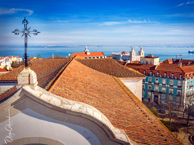 Graca viewpoint - aerial photo . Lisbon 2020 photography poster