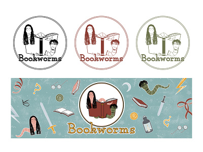 Bookworms Branding branding design illustration logo