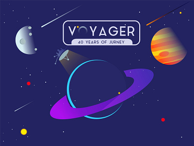Voyager 1 Spacecraft illustration 2d 2d graphics banner color colored design dribble dribbler flat design illustration logo space spacecraft voyager