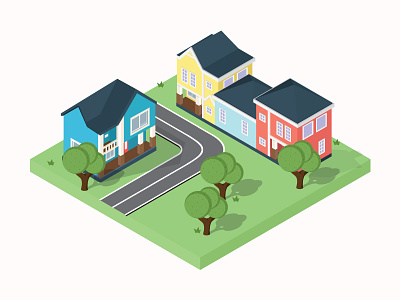 Aspen Heights Neighborhood | Isometric Illustration architecture cottage house houses illustration illustrations isometric isometric illustrations land road tree vector