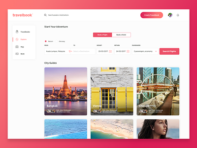 Travelbook - City Guides city guides clean friends new project red travel ui ux visual design white