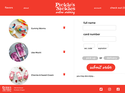 Pickle's Sicles Ice Cream Desktop & Mobile Ordering Prototype app branding design figma illustration logo prototype typography ui vector