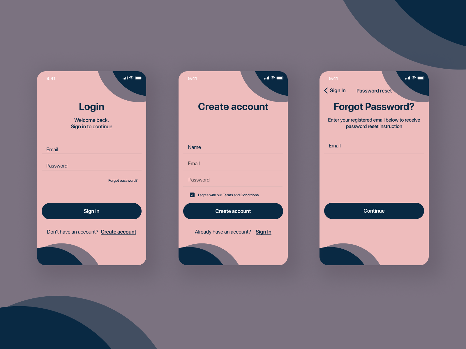 Login Sign Up And Forgot Password Pages For Ios By Olena Kovalenko On