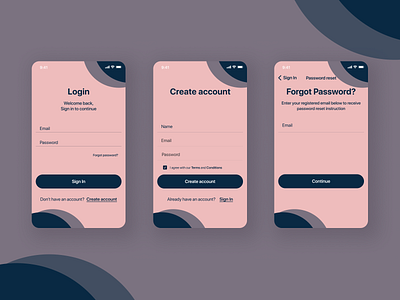 Login, Sign Up and Forgot Password pages for IOS app design mobile app ui