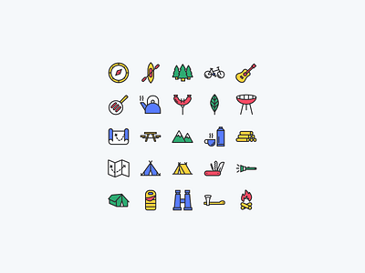 Icons for Summer camp app camp camping childrencamp design graphic design illustration ui vector