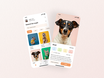 Concept of the Pet Adoption App app design mobile mobileapp petapp ui ux