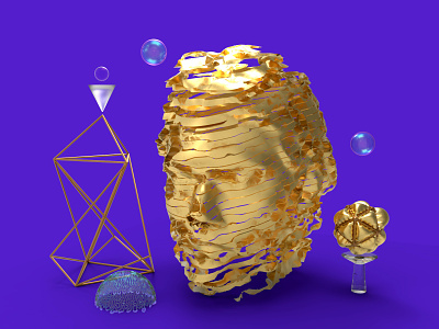 Narcissistic Tendencies 3d abstract abstract art bubble bust cinema4d design explode generative glass gold golden head illustration keyshot pattern purple render voronoi wires