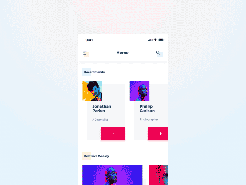 transient animation for pics social network switch viewpager android app ios 11 ios social network card interaction animation