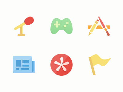 Category Icons application category clean color feeds flag flat icon joypad microphone news simple