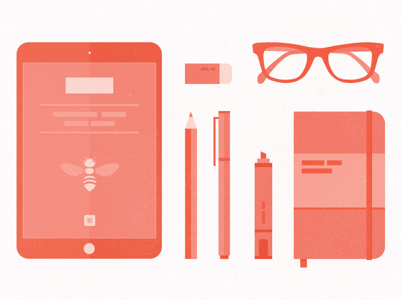 Reading Kit illustration icon red contrast ipad ipad mini pen pencil glasses moleskin notebook eraser tangcha
