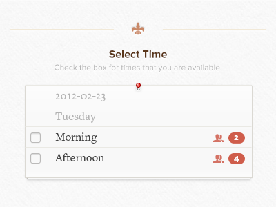 Select Time checkbox dine project paper pin texture type web design