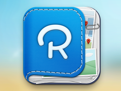 iOS App Icon v2 app book clip icon ios journal leather location map paper photo realistic stitch