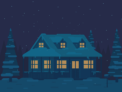White Christmas cabin christmas forest illustration nature nights snow winter woods