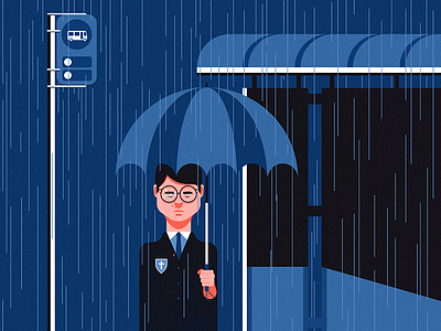 New Kid on the Block art bus stop design illustration illustrator kid rain vector