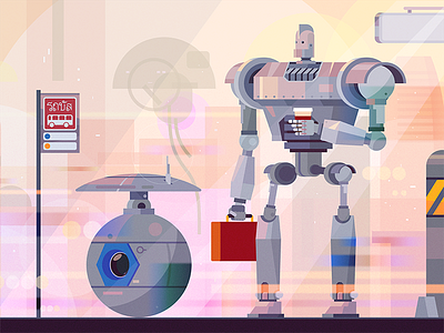 The Future of Robots art bus stop future illustration illustrator robots technology vector