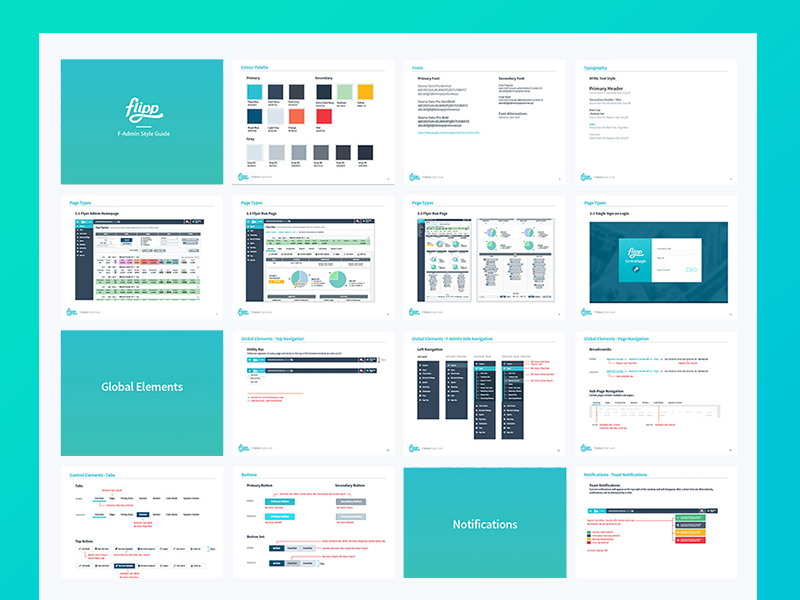 Flipp Campaign Manager Style Guide application branding elements interface logo pallete system toolkit typography ui ux