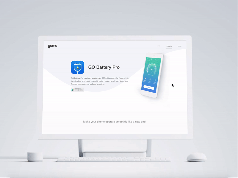 Landing page animation animation app battery blue clean gif guide notification principle sketch web white