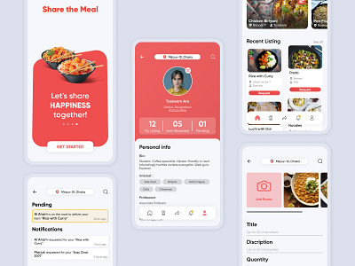 "Share The Meal" - Food sharing app design 2021 trends app design clean ui design donation eat ecommerce food food app food share minimal minimalist mobile mobile app online shop product ux