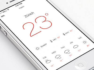 Weather App Refined app bright concept flat ios7 red weather white