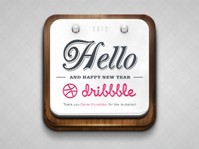 Hello and Happy New Year calendar dribbble icon new year scratched wood