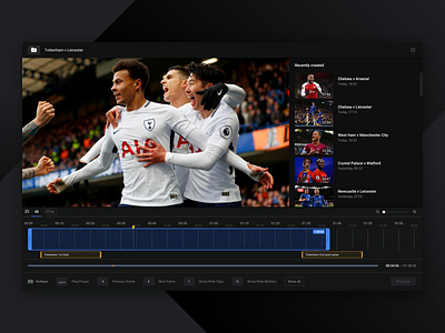 Video editor concept app concept dark flat sports bar ui web