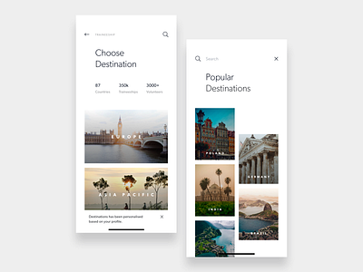 Travel Destination & Search app flat ios light search travel ui