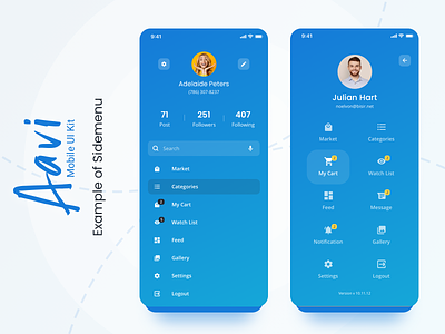 Sidemenu Example from Aavi Mobile App UI Kit