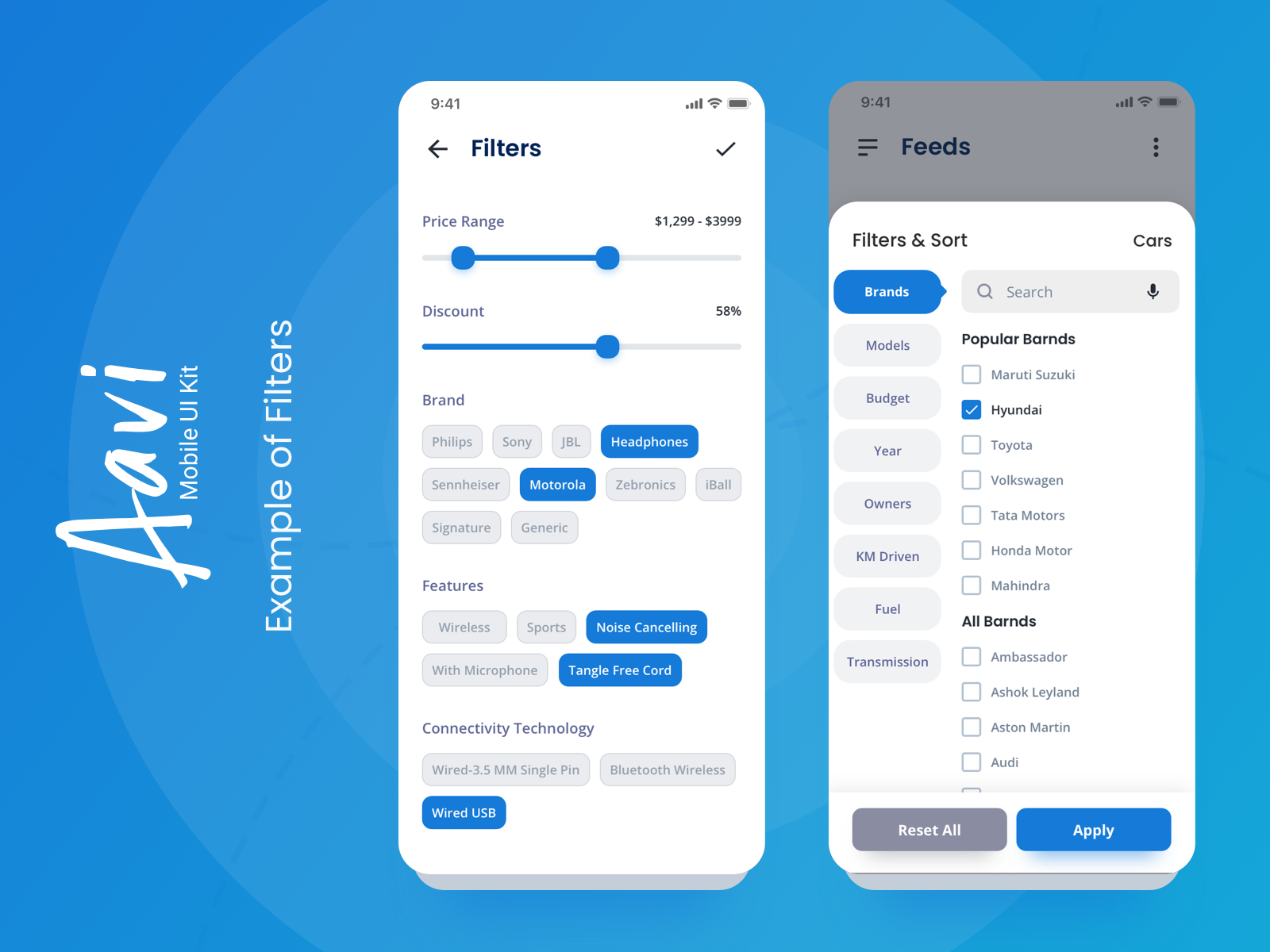 Filters Example from Aavi Mobile App UI Kit by Prameshwar Kumar on Dribbble