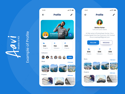 Profile Example from Aavi Mobile App UI Kit