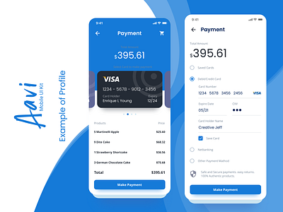 Payments Example from Aavi Mobile App UI Kit