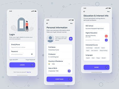Login and Personal information UI Screens app clean design information login mobile personal sketch ui user interface ux xd